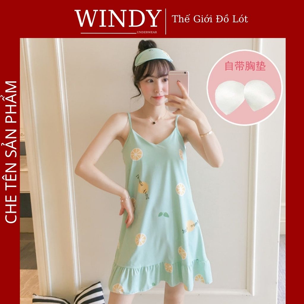 Váy Ngủ 2 Dây Có Đệm Ngực Kèm Bịt Mắt Đầm Ngủ Thun Mềm Mịn Dễ Thương Thoáng Mát Windy Secret
