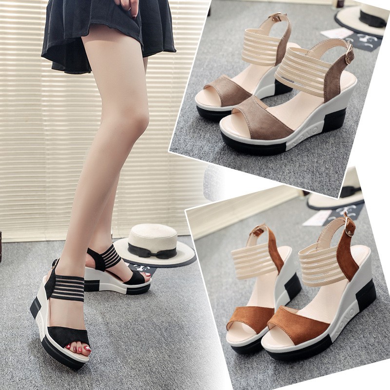 [ ẢNH THẬT ] GIÀY ĐẾ XUỒNG GIÀY CHUỘNG NỮ SANDAL CỔ QUAI ĐAN THỜI TRANG HÀN QUỐC 8.5 CM