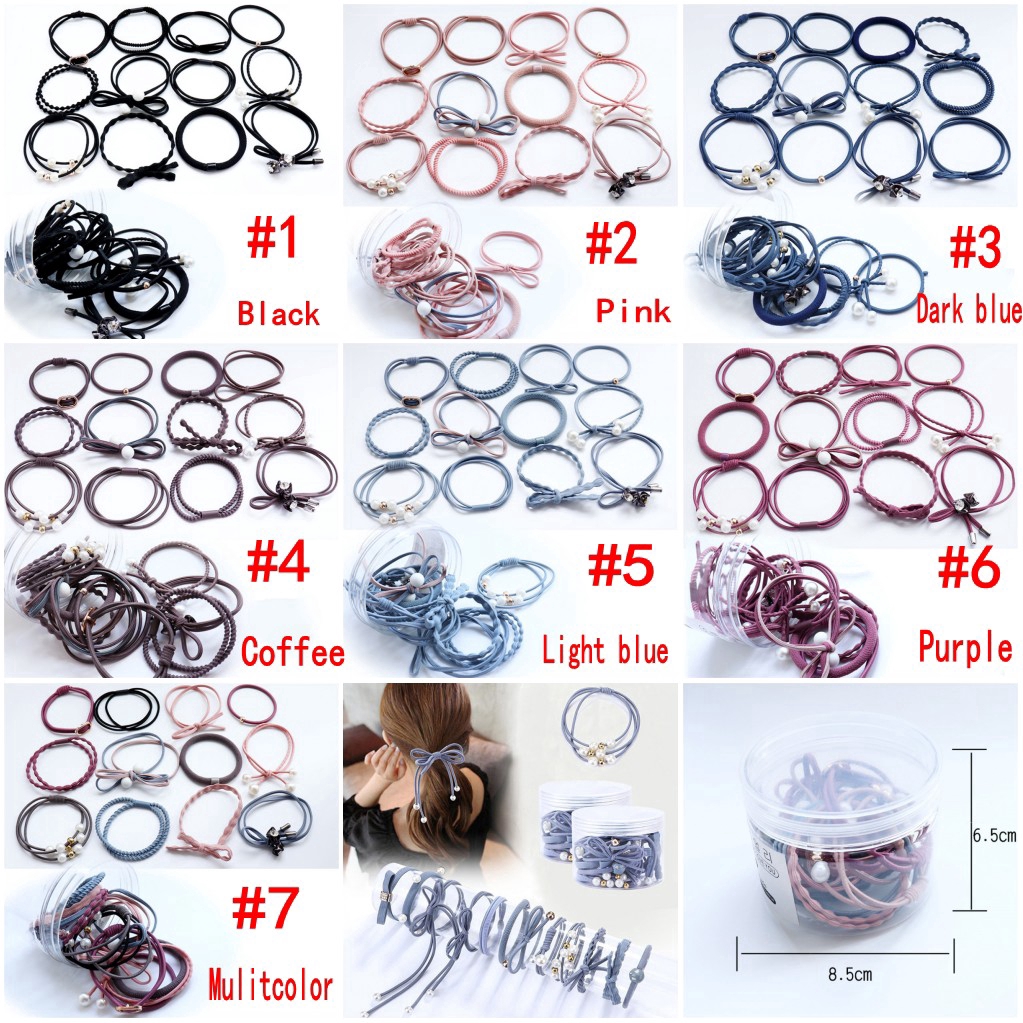 Hộp 12 dây cột tóc nhiều kiểu đáng yêu cho nữ