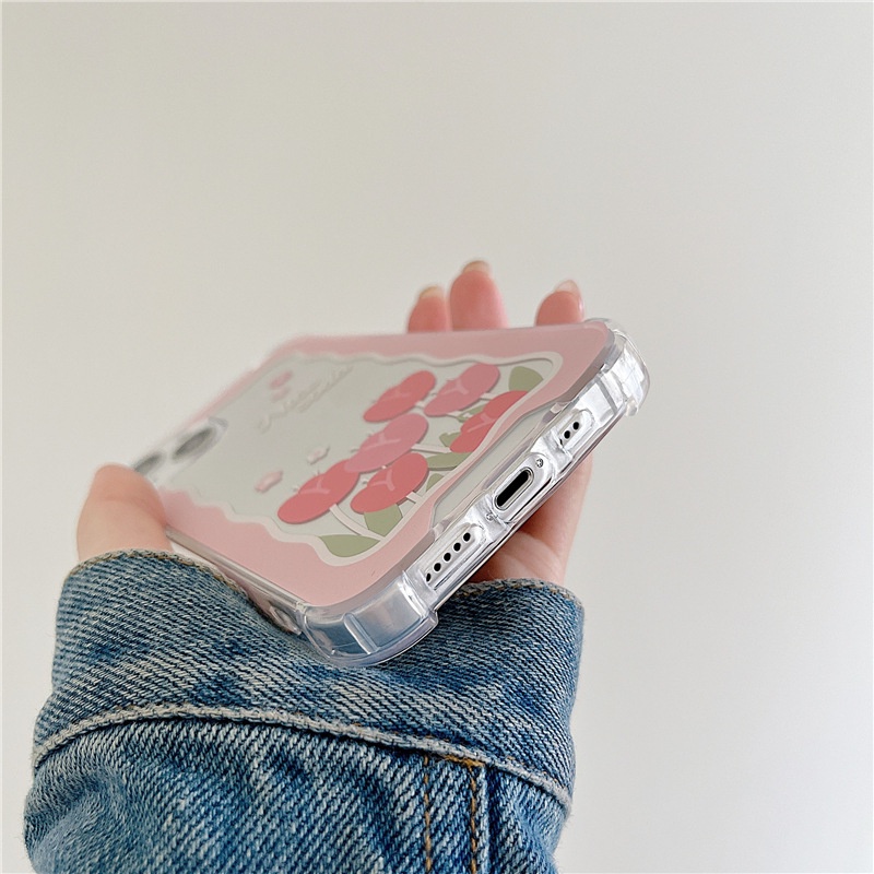 Ốp lưng iphone ốp Điện Thoại Hình Hoa Tulip Màu Hồng Tráng Gương Chống Sốc / Va Đập Cho iPhone 14 13 12 11 PROMAX XS XR XSMAX SE2020 6 7 8PLUS