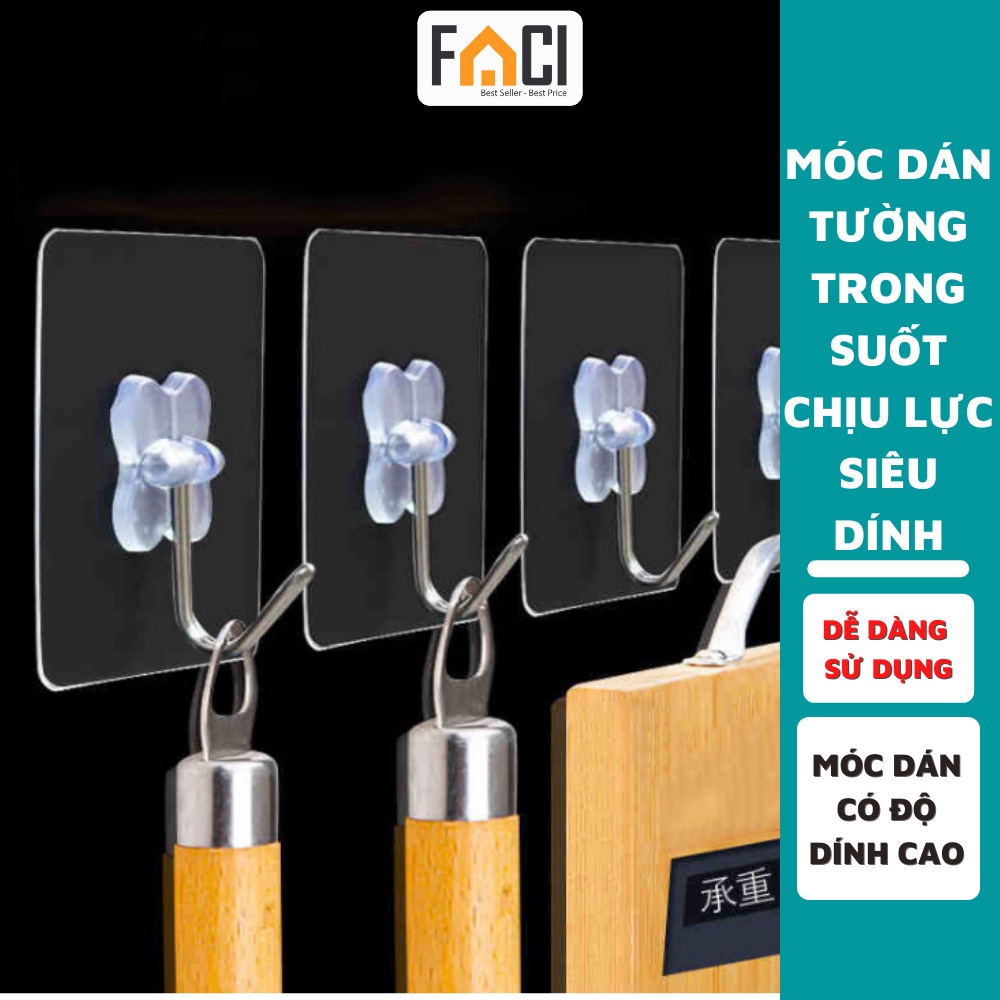 Móc dán tường trong suốt siêu dính chịu lực treo đồ, quần áo, móc treo nhà tắm nhà bếp