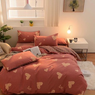 Bộ Drap & Chăn Phao Cotton Poly Tim Hồng