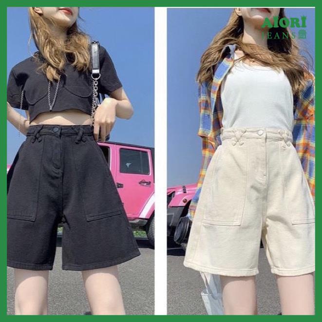 Quần Ngố Lửng Aiori Ống Rộng Dáng Chữ A Lưng Cao Vải Cực Xịn, Chất Jeans Cotton Thoáng Mát, Mềm Mịn, Lai Cuốn_Mã 4258