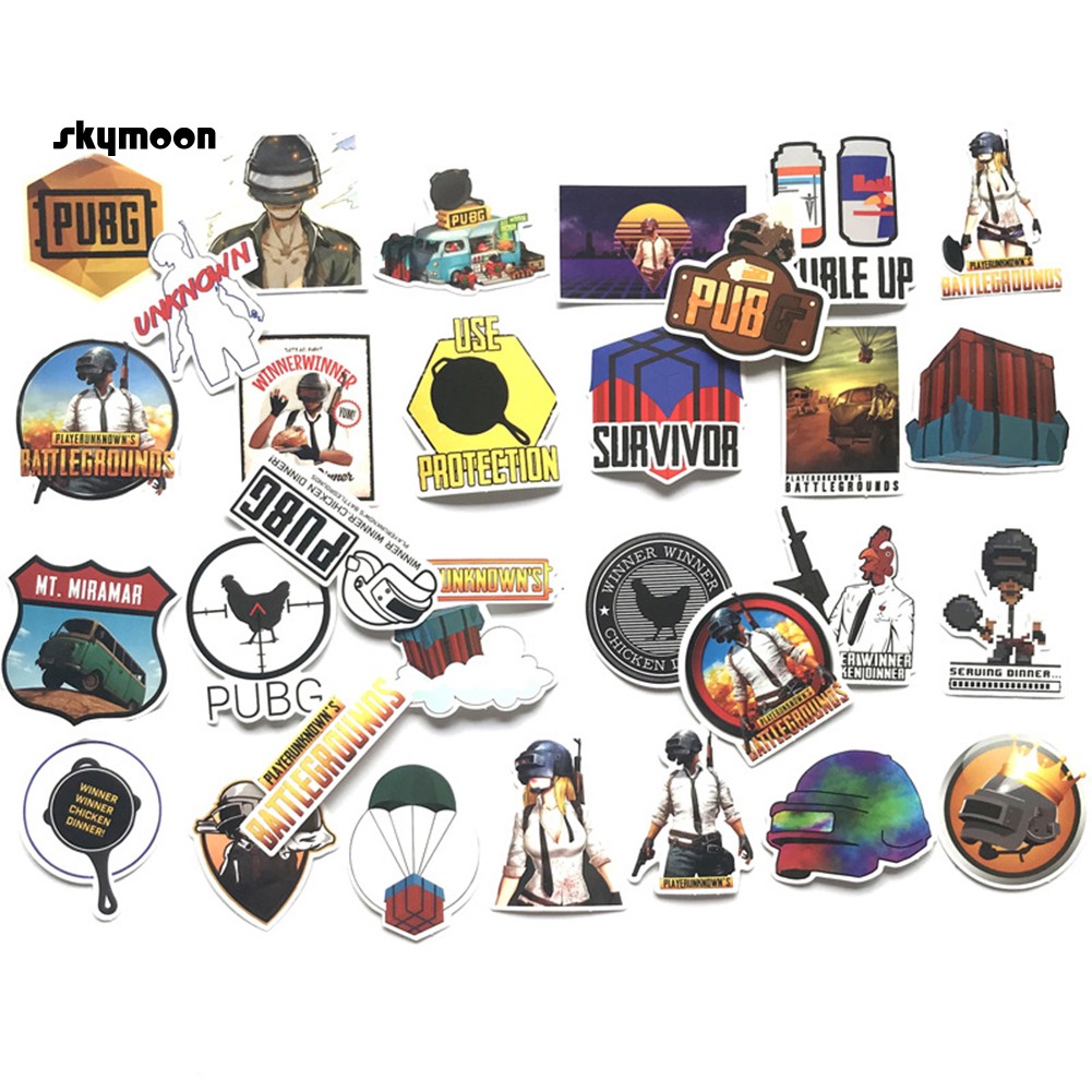 Set 29 sticker dán trang trí vali chủ đề PUBG bằng PVC không thấm nước