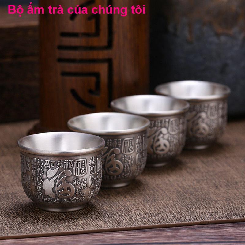 nhà cửa đời sốngBộ ấm trà bạc Baifu 999 sterling phong cách Trung Quốc 1 khay bình 6 chén Longteng retro để gửi qu