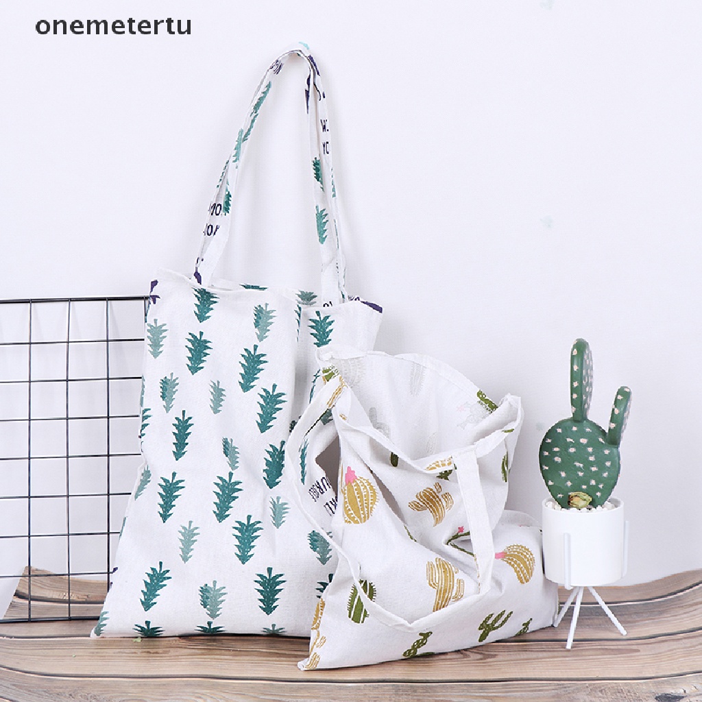 [onemetertu] 1x Túi tote Mua Sắm Ngoài Trời Bằng Vải Lanh Hình Xương Rồng Thông Sinh Thái