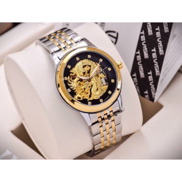 Đồng hồ nam cơ rồng Laogeshi & Tevise hàng chính hãng dây kim loại inox đặc | BigBuy360 - bigbuy360.vn