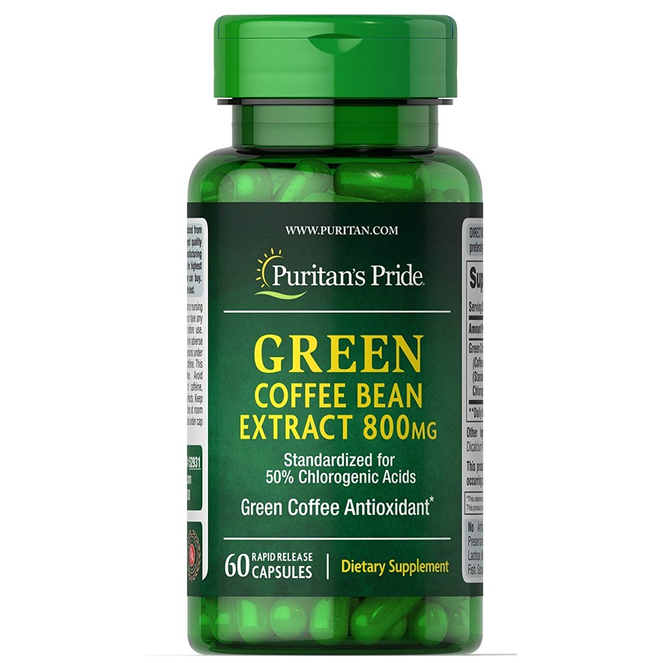 Giảm cân, giảm đường huyết, chiết xuất cà phê xanh Green Coffee Bean 800mg của Puritan Pride