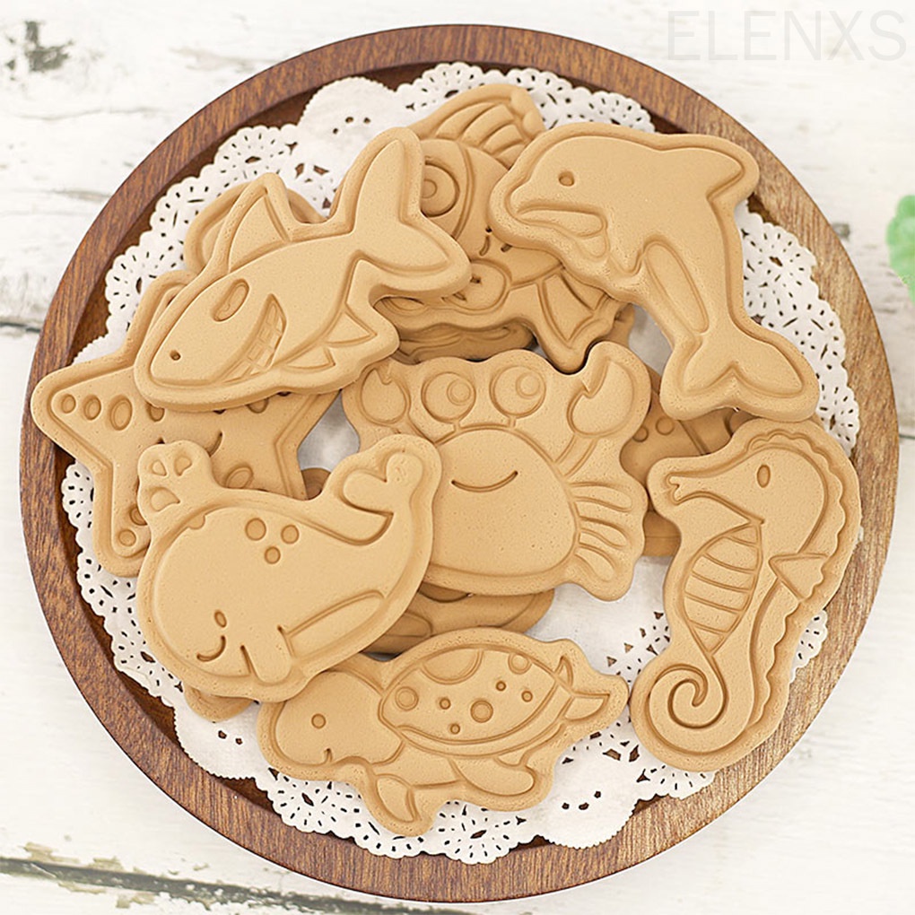 Bộ 8 khuôn nhấn tạo hình bánh quy hình động vật hoạt hình 1 ELEN