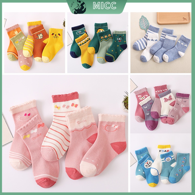 Bộ 5 đôi vớ bông in hoa văn hoạt hình dễ thương cho trẻ em từ 1-12 tuổi