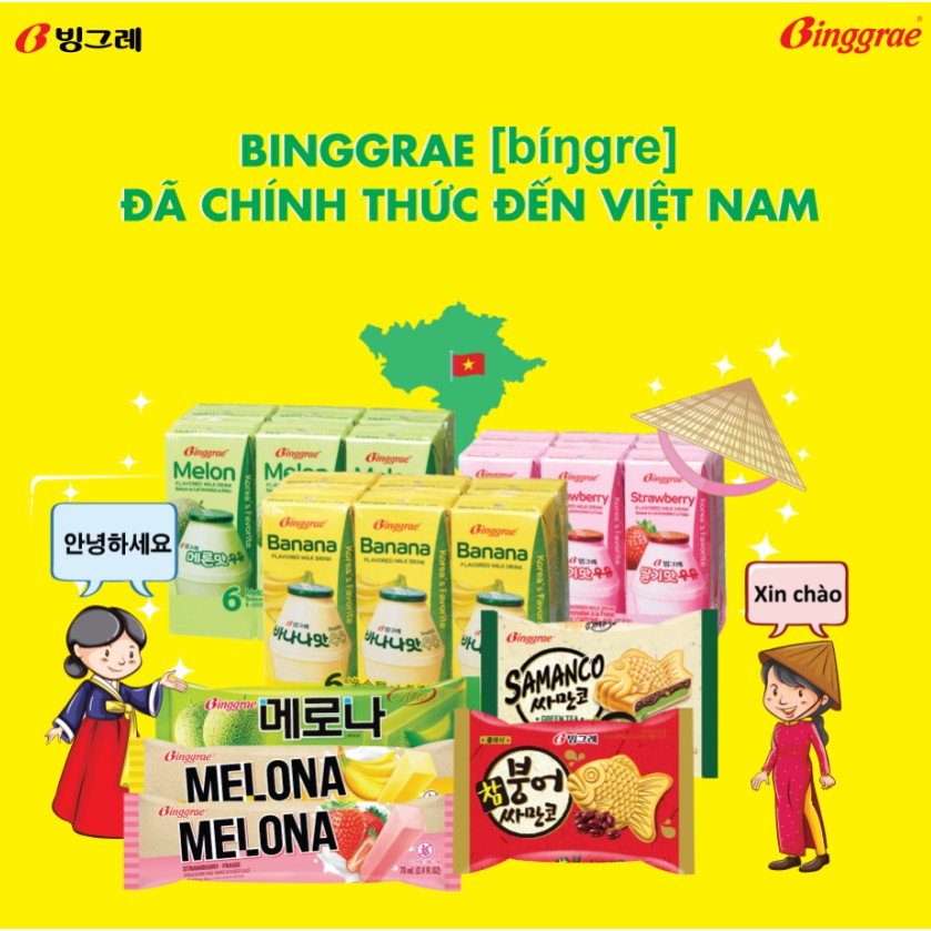 SỮA TIỆT TRUNG VỊ DƯA LƯỚI - BINGGRAE HÀN QUỐC (1 LỐC 6 hộp 200ml)