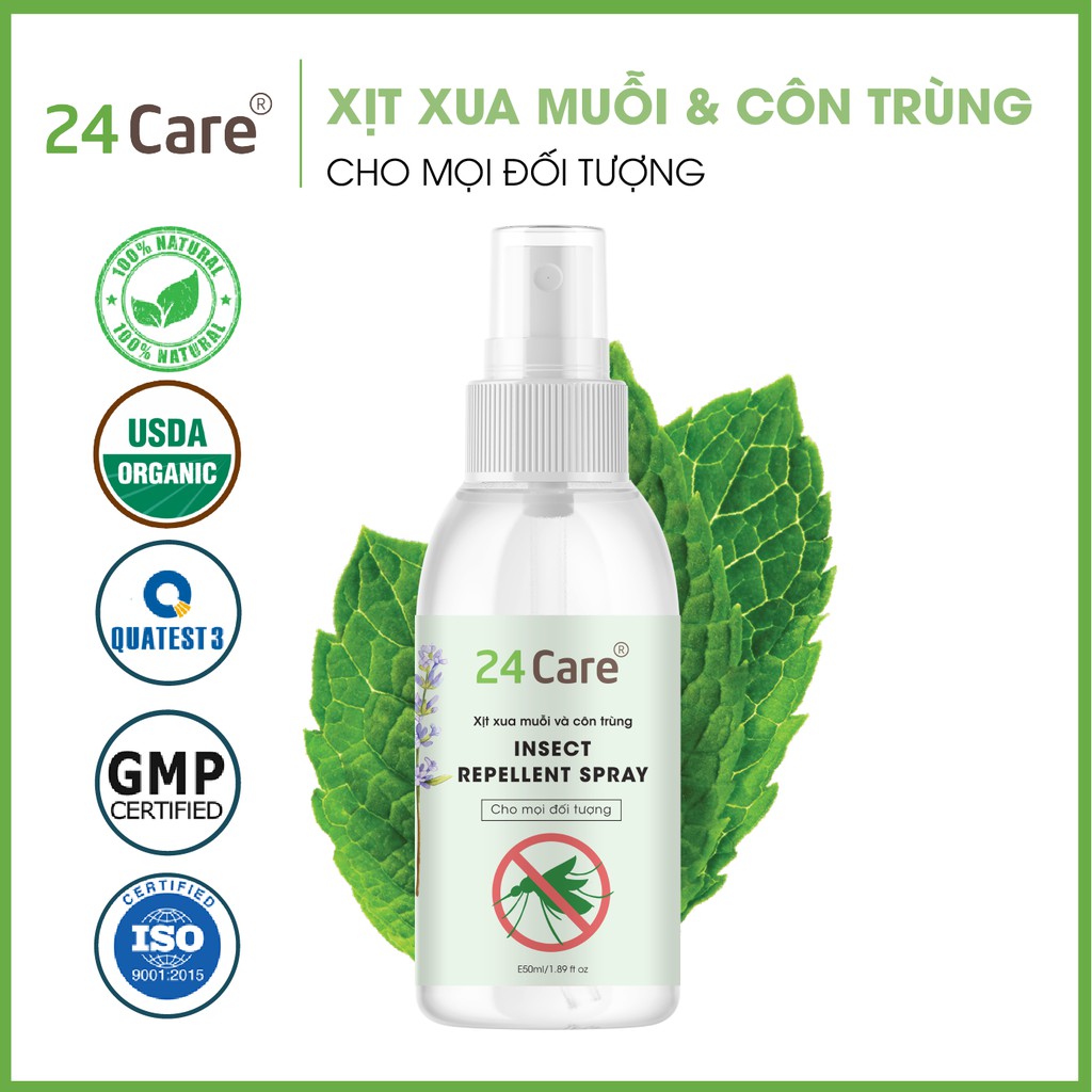 Xịt xua đuổi muỗi và côn trùng 24care, an toàn sức khỏe, chiết suất thiên nhiên | [PHÂN PHỐI CHÍNH HÃNG]