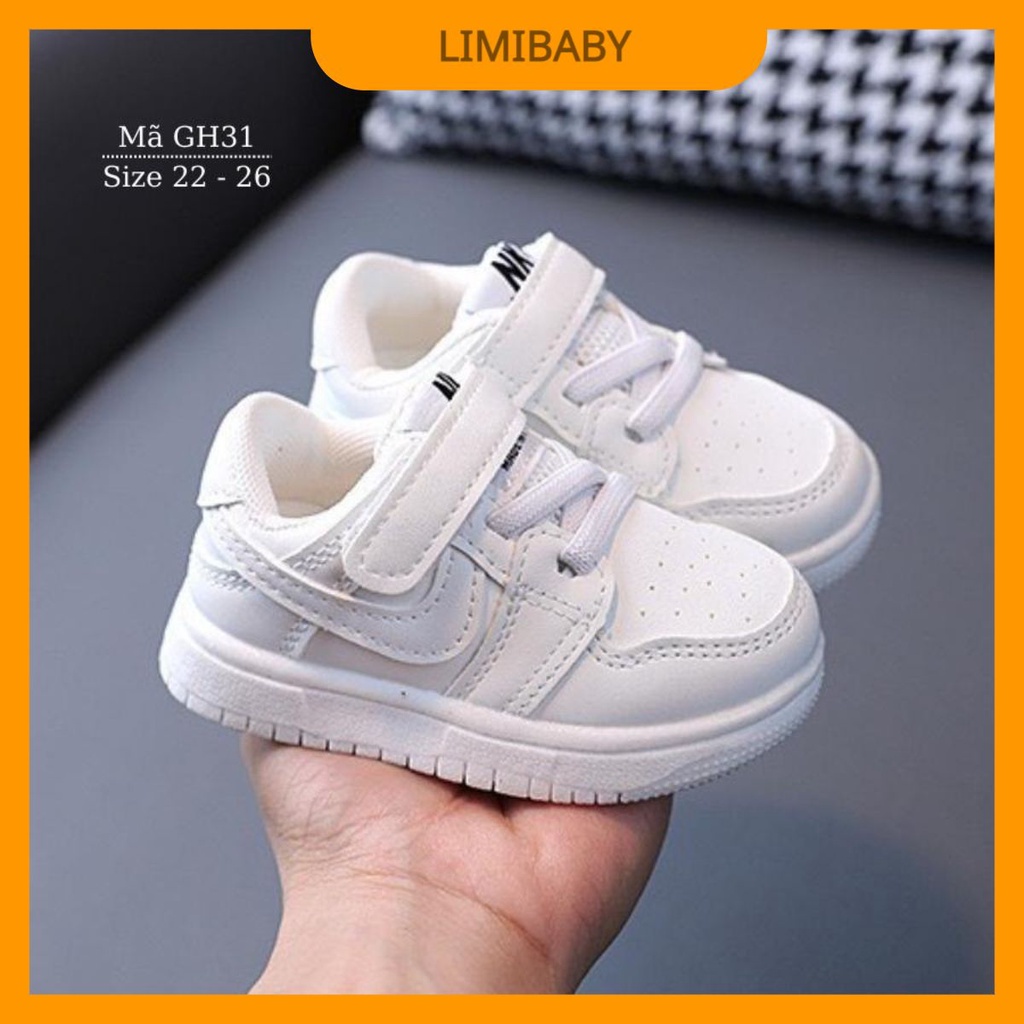 Giày trắng cho bé trai bé gái LIMIBABY thể thao da mềm nhẹ êm chân kháng khuẩn đi học đi chơi mùa hè dẽ thương GH31
