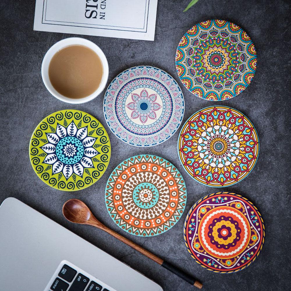1 Tấm Lót Bàn Ăn Chống Trượt Hình Tròn In Họa Tiết Hoa Mandala