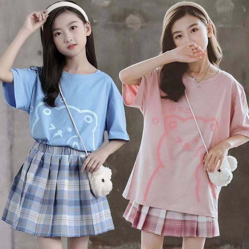 Bộ Áo Thun Tay Ngắn + Chân Váy Thời Trang Mùa Hè Dành Cho Bé Gái 5 6 8 10 12 Tuổi 2022