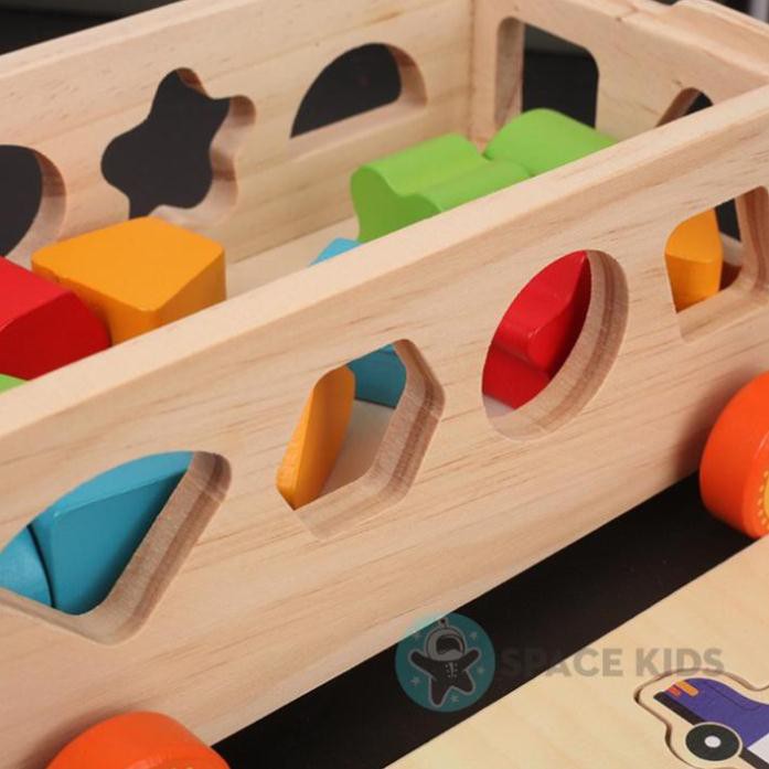 Đồ chơi gỗ cho bé ô tô thả hình khối và lắp ghép số thông minh, đồ chơi montessori giáo dục phát triển trí tuệ