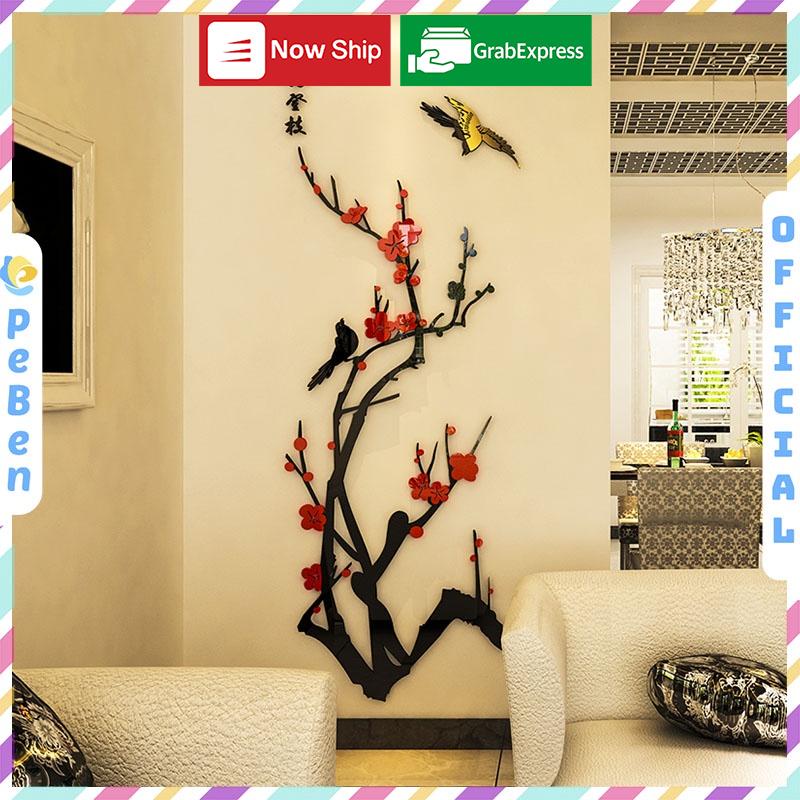 Tranh trang trí tết 2023 - VẠN SỰ NHƯ Ý chim én hoa đào chào mùa xuân Tranh dán tường mica 3d Nhiều Size - EPeBen