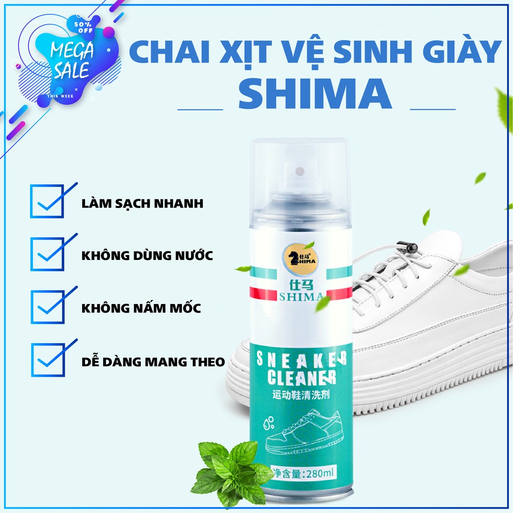 Bình xịt bọt làm sạch giày SHIMA cao cấp, mùi thơm, 280ml