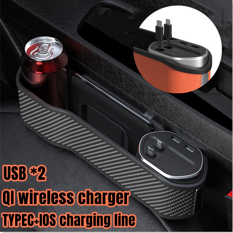 Khay đựng đồ đa năng Hộp Đựng Đồ Gắn Khe Ghế Ngồi Xe Hơi Với Sạc Không Dây QI TYPE-C PD USB Giá Đỡ