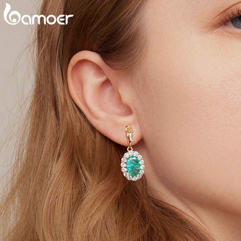 BAMOER Bông Tai ĐíNh Đá MàU Xanh Lá Sang TrọNg