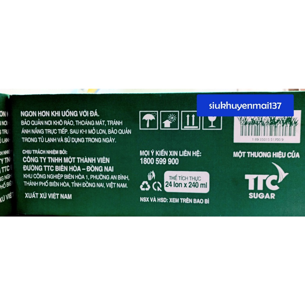 1 thùng 24 lon X240 ml nước mía tắc đào míaha, 100 % tự nhiên date 4/2024