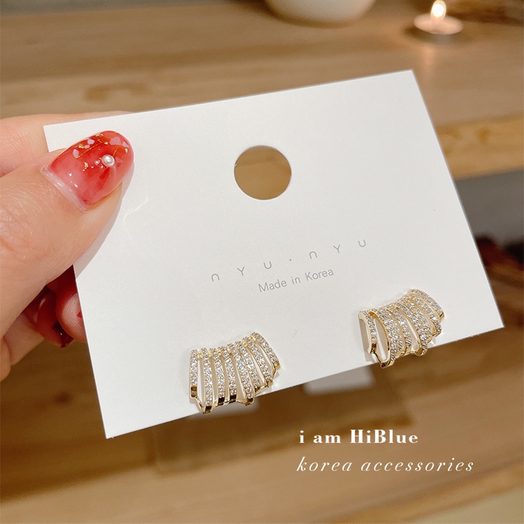 Khuyên tai mạ bạc 925 hình chữ C đính đá thời trang Hàn Quốc