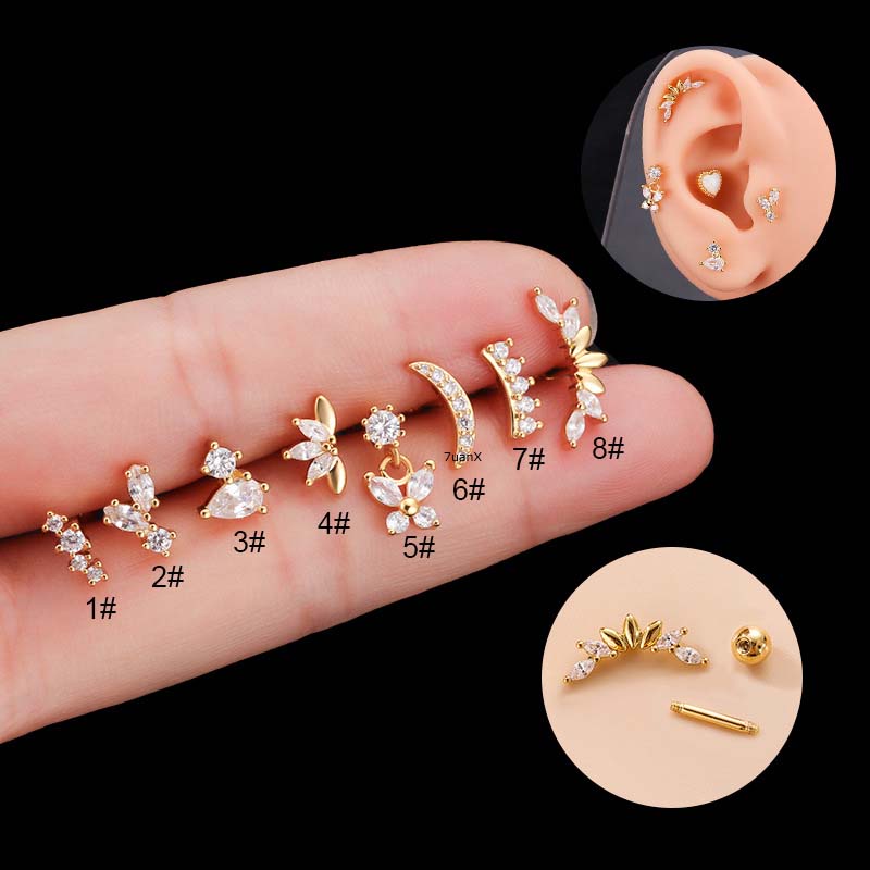 1 Khuyên Tai Gài Đinh Hình Bướm Mặt Trăng Bằng Thép Không Gỉ 20Gauge