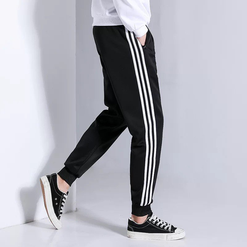 Quần thể thao nam nữ unisex 3 Sọc - Quần nam nữ Thu Đông chất dày co giãn ống suông mặc nhà mặc thể dục