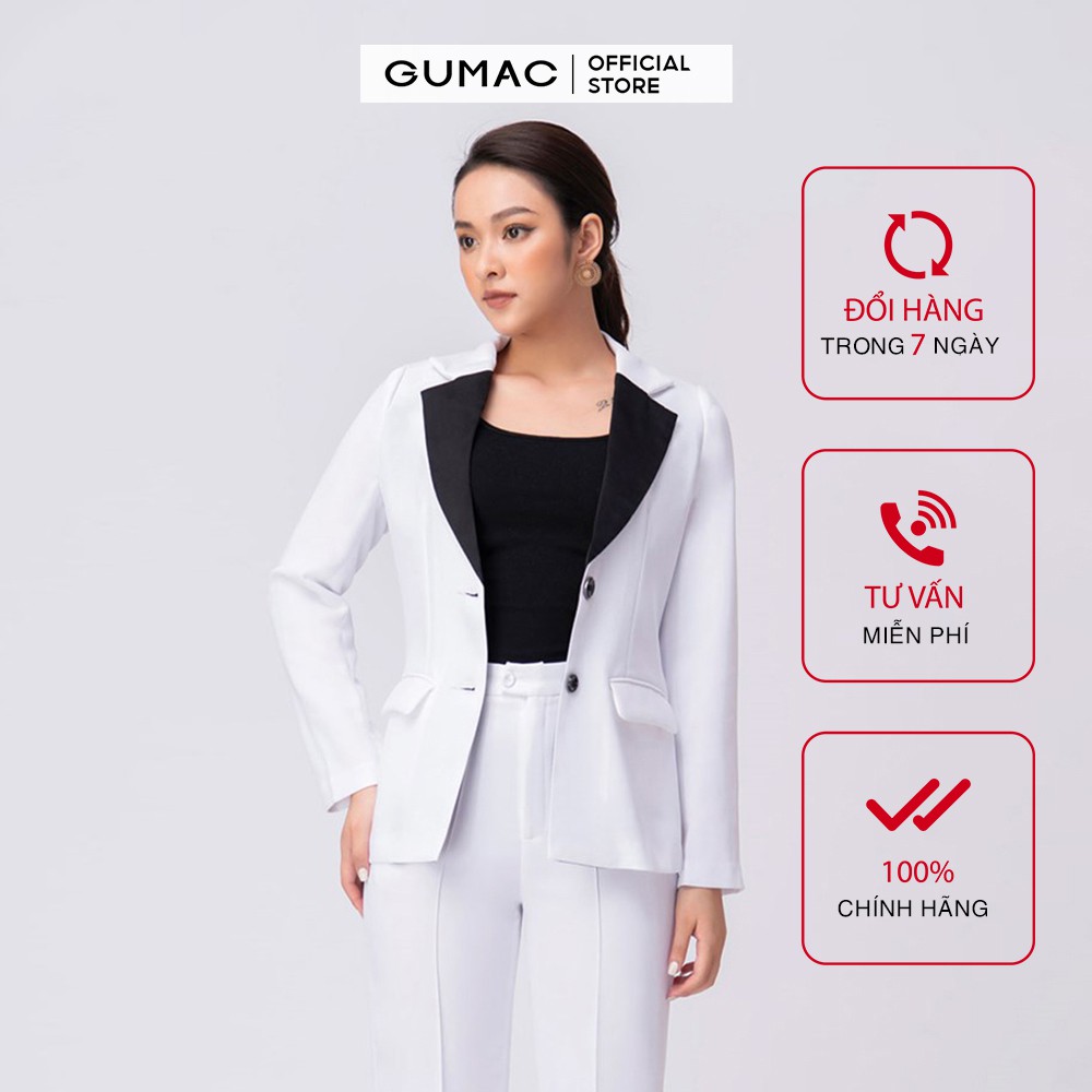 Áo vest nữ phối ve cổ GUMAC màu trắng, đủ size thanh lịch sang trọng AA10216 | BigBuy360 - bigbuy360.vn