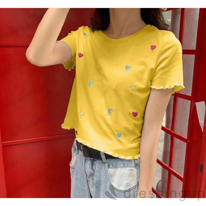 Áo Thun Nữ Tay Ngắn Cổ Tròn Họa Tiết Thêu Đơn Giản | BigBuy360 - bigbuy360.vn