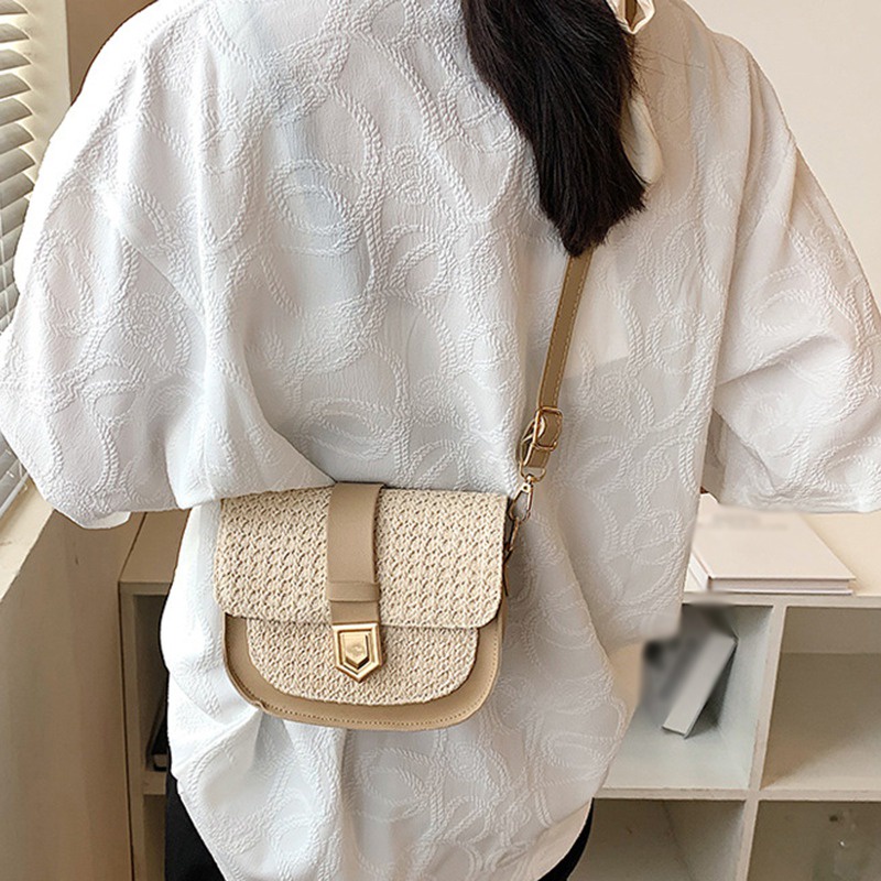 Túi cói đeo chéo vai/đeo một bên vai phong cách Tây phương cổ điển mùa hè thanh lịch cho nữ