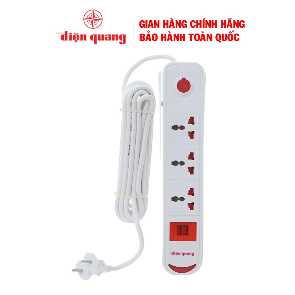 Ổ cắm Điện Quang 3 lỗ 3 chấu ĐQESK2W DBW103USB - bảo hành 12 tháng, điện áp 250V