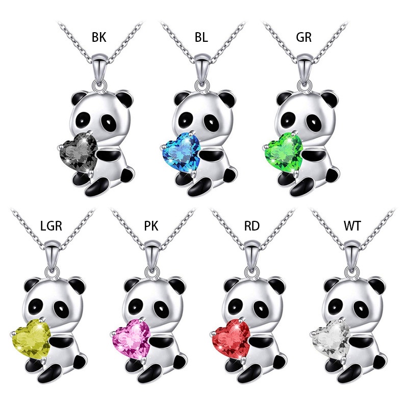 Vòng cổ Mặt Gấu Trúc Đính Đá Sapphire Trái Tim Dễ Thương Cho Nữ