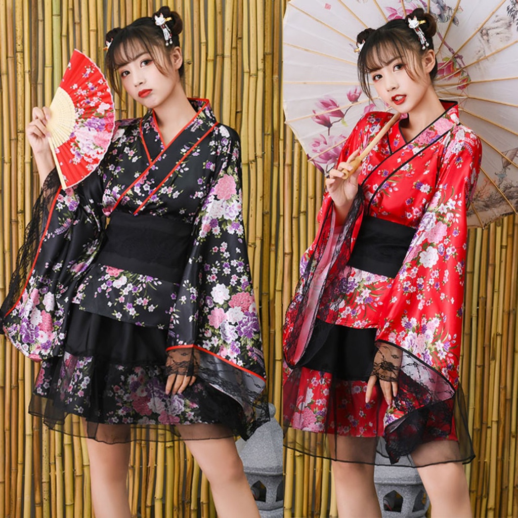 Trang phục yukata nữ váy ngắn phong cách trẻ trung, bộ kimono cosplay nữ