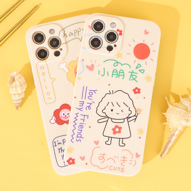 Ốp lưng iphone cạnh vuông hình vẽ cute dành cho iphone 6 đến 14promax - E83