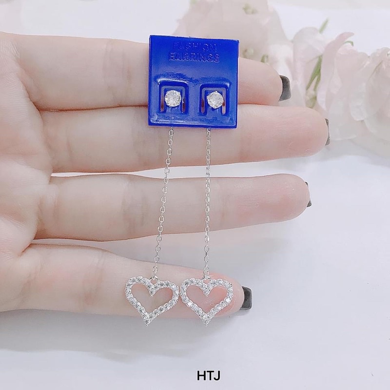 Bông tai nữ tua tim đính đa new hottrend - chuẩn bạc ta (ảnh thật)