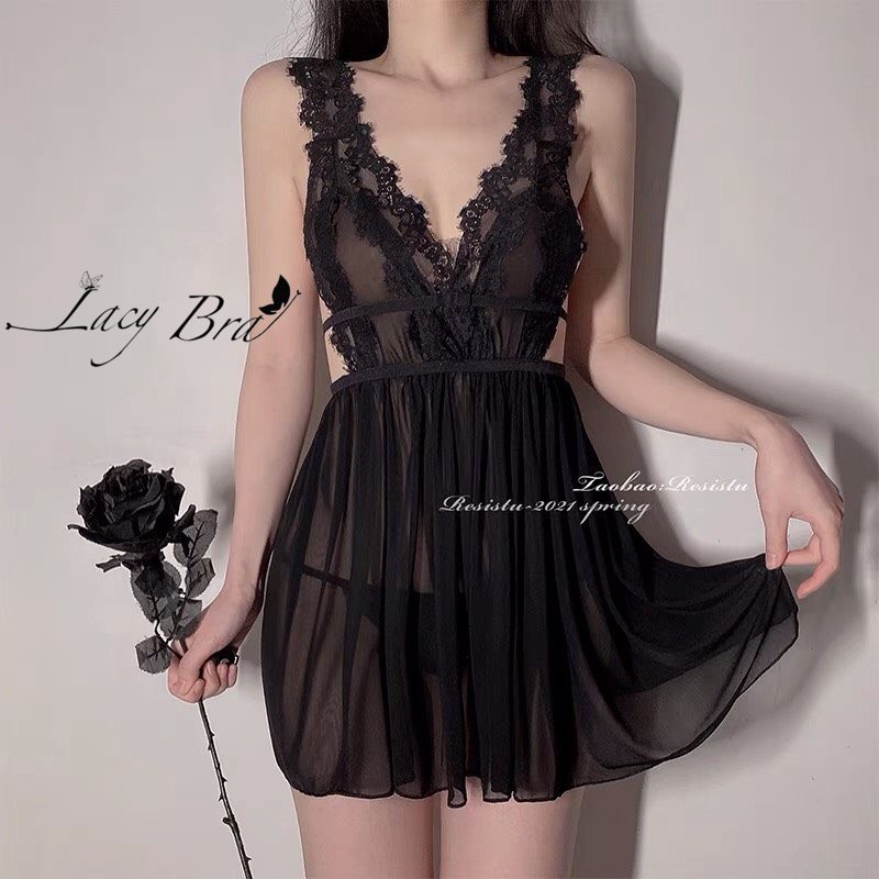 Váy Ngủ Voan Mỏng Phối Ren Hoa Sexy