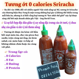 Tương ớt Sriracha -date 2025 ( 0 calories,0 đường , 0 fat ) - vị cay ngon