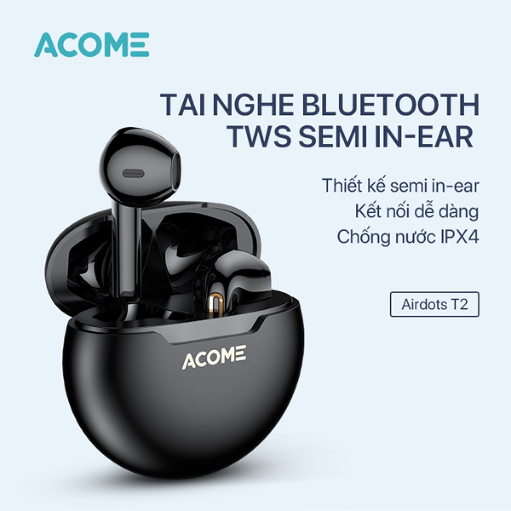 Tai Nghe Không Dây ACOME Airdots T2 Bluetooth 5.0 TWS Semi In-Ear Chống Nước IPX4, Play time 18h