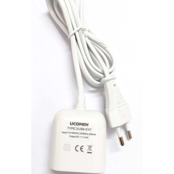 Cốc sạc nhanh UCOMEN 2 cổng USB 2.4A Cáp nối dài 1.5m PA-GEA-EXTU02 Bảo hành chính hãng 18 tháng