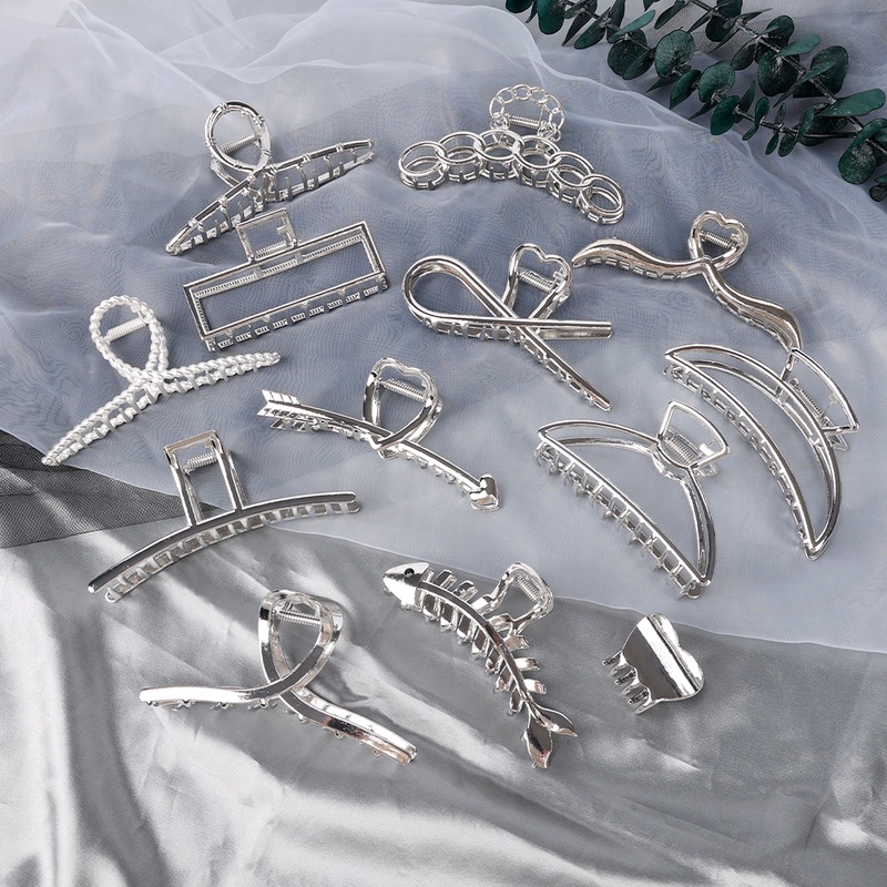 Kẹp Tóc Đuôi Ngựa Màu Bạc Kim Loại Phong Cách Pháp Thanh Lịch Đơn Giản Cho Nữ