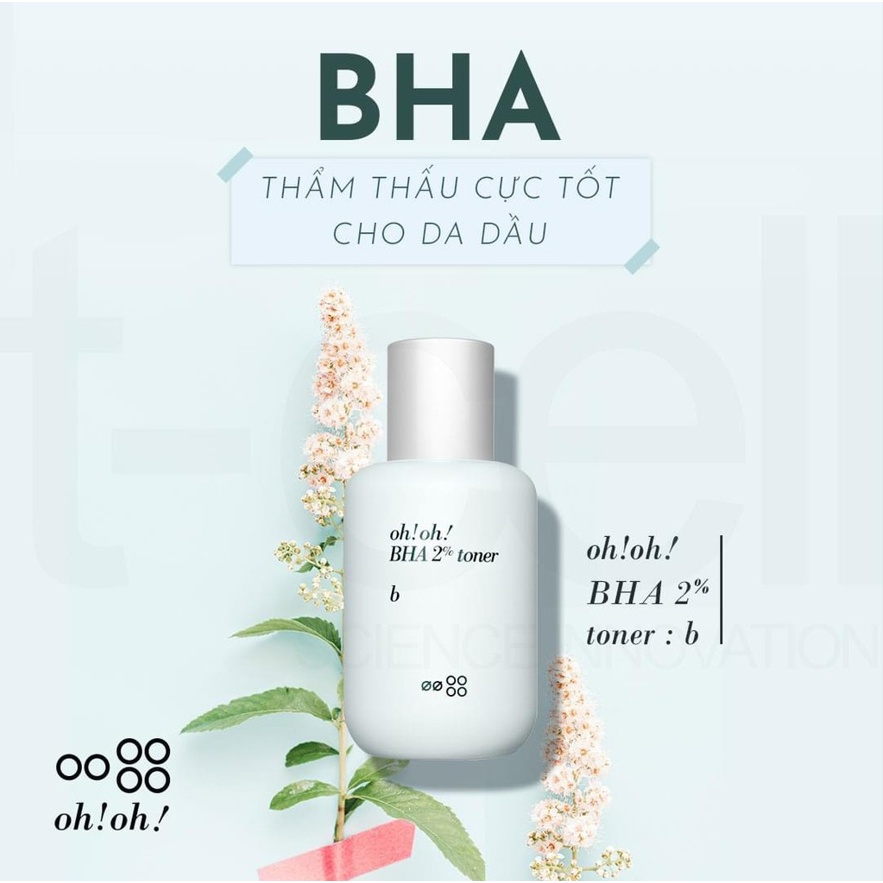 Nước Cân Bằng 2% BHA Tẩy Tế Bào Chết, Làm Sạch Sâu Da & Giảm Dầu Nhờn oh!oh! BHA 2% toner: b 75ml