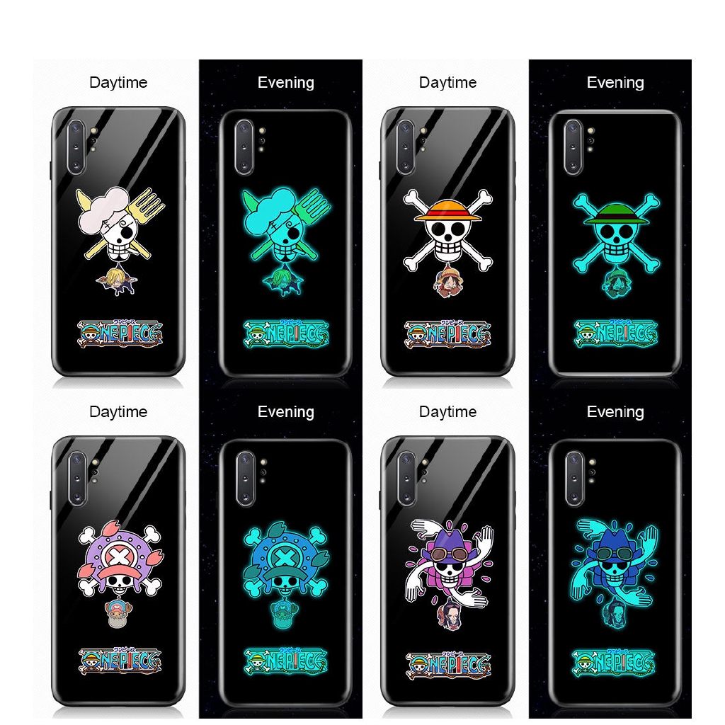 Ốp Điện Thoại Cho Samsung Galaxy Note 8 9 10 Note10 Plus Note8 Note9 Phim Hoạt Hình Dạ Quang OnePiece Anime Nhân Vật Luffy Sanji Phát Sáng Trong Bóng Tối Kính Cường Lực