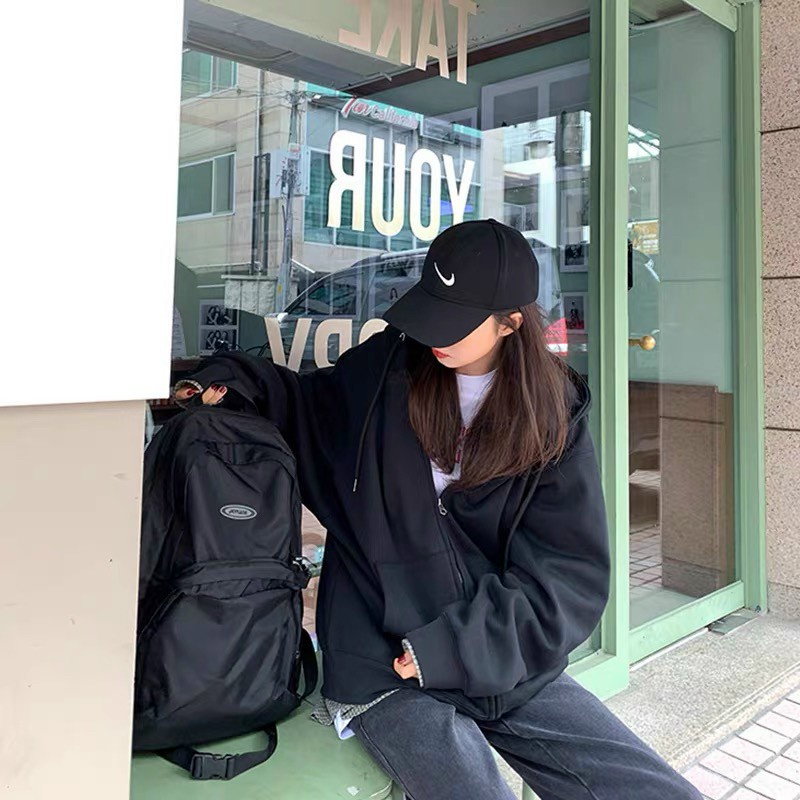 Áo Hoodie Nỉ Ngoại Trơn Dáng Thụng Nam Nữ Mũ Rộng 2 Màu