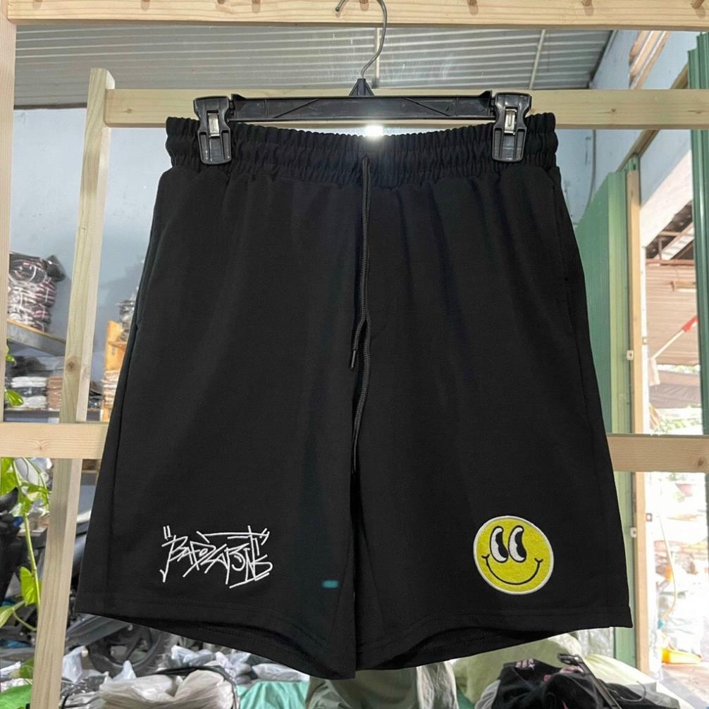 Quần Short Thun Nam Đen thêu MẶT CƯỜI bad habits nam nữ