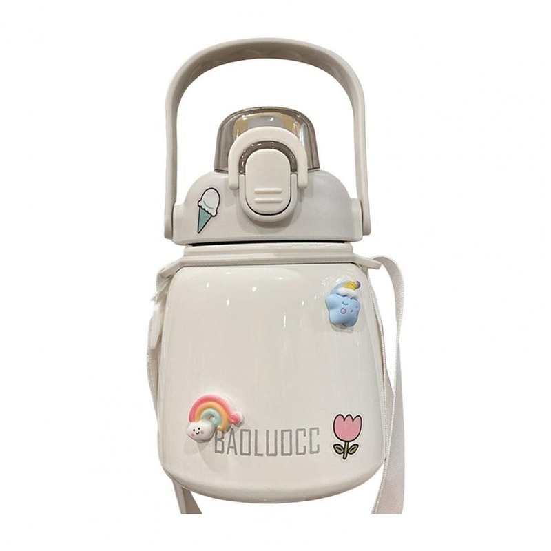 Baoluocc Bình Nước Giữ Nhiệt Cho Bé đi Học 650ml Có ống Hút Dây đeo Chất Liệu Sus304 Kèm Sticker Icon 3d