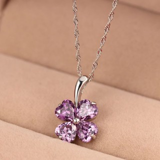 Dây chuyền bạc cỏ 4 lá may mắn màu tím
