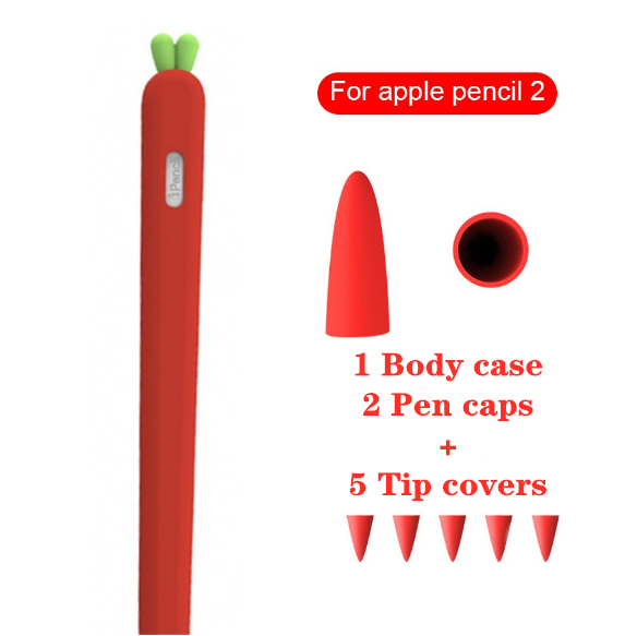 Vỏ bảo vệ hình trái cà rốt bằng silicon mềm thích hợp cho bút cảm ứng điện dung Apple Pencil 1 2