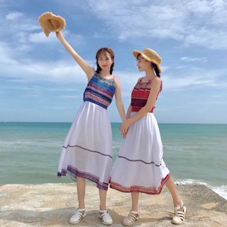 Đầm 2 dây yếm thổ cẩm