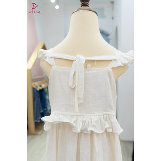 Alisa_Đầm limen cài khuy sườn_Trắng